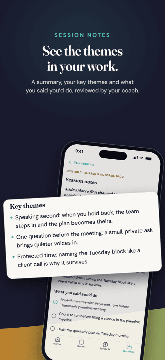 CoachNova on the App Store: See the themes in your work. A summary of your key themes and what you said you'd do, reviewed by your coach.