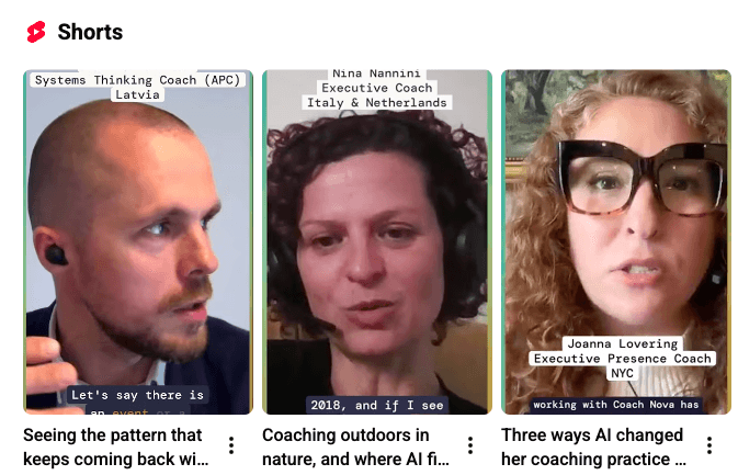 Three Still Human Shorts on the CoachNova YouTube channel, with Mārtiņš Melkis, Nina Nannini and Joanna Lovering.